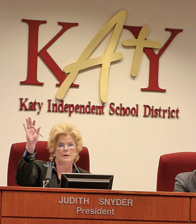 MAJORITY RULES: Katy ISD board president Judith Snyder was one of five board members voting in their Aug. 28 meeting to send a $269.4 million bond proposal to the polls in November.